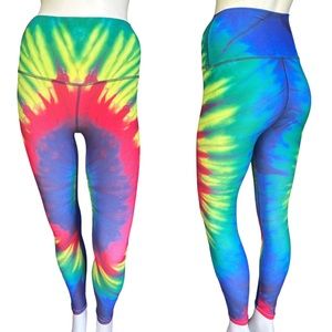 Splits59 Bardot 7/8 High Waist Legging in Tie Dye Hippie Psychedelic Size Small